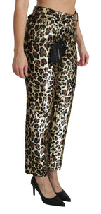 Braune Leoparden-Pailletten-Hose mit hoher Taille