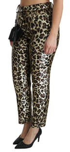 Braune Leoparden-Pailletten-Hose mit hoher Taille