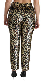 Braune Leoparden-Pailletten-Hose mit hoher Taille