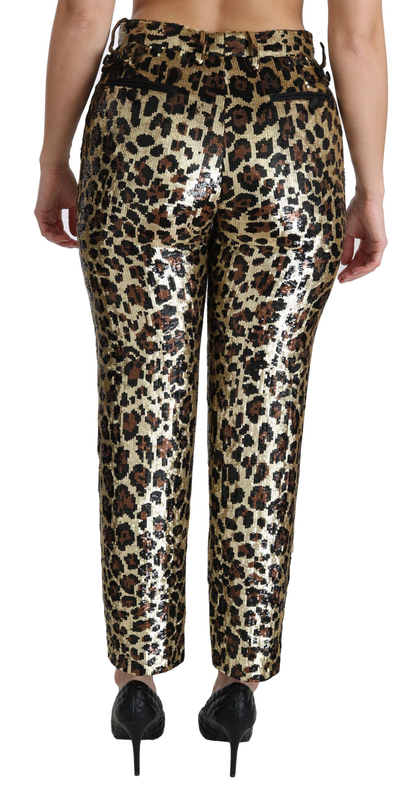 Braune Leoparden-Pailletten-Hose mit hoher Taille