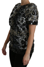 Schwarze Paillettenbluse mit Kristallverzierung