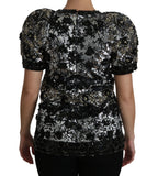Schwarze Paillettenbluse mit Kristallverzierung