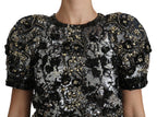 Schwarze Paillettenbluse mit Kristallverzierung