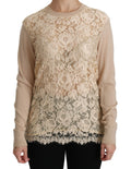 Beige Spitzen-Langarm-Top Kaschmirbluse