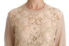 Beige Spitzen-Langarm-Top Kaschmirbluse