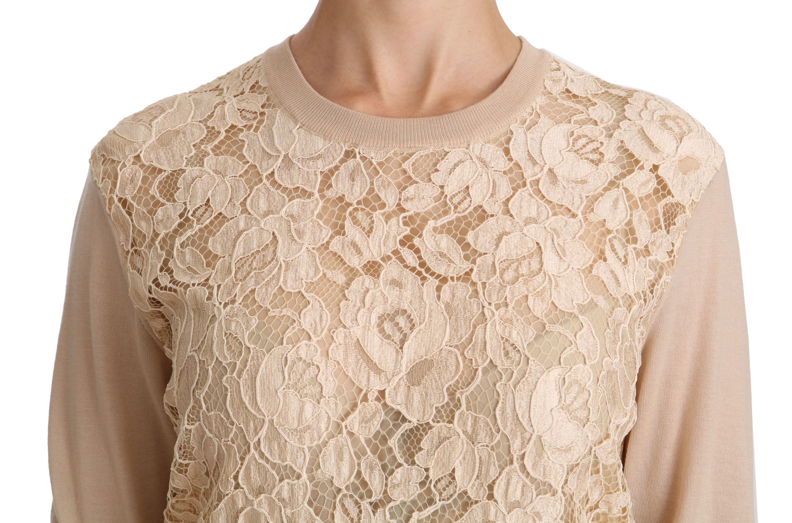Beige Spitzen-Langarm-Top Kaschmirbluse