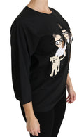 Schwarzes #dgfamily Top T-Shirt Seidenbluse