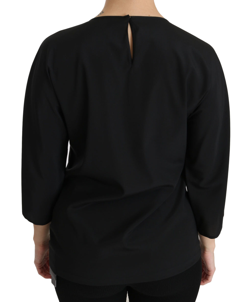 Schwarzes #dgfamily Top T-Shirt Seidenbluse