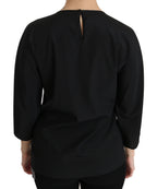 Schwarzes #dgfamily Top T-Shirt Seidenbluse