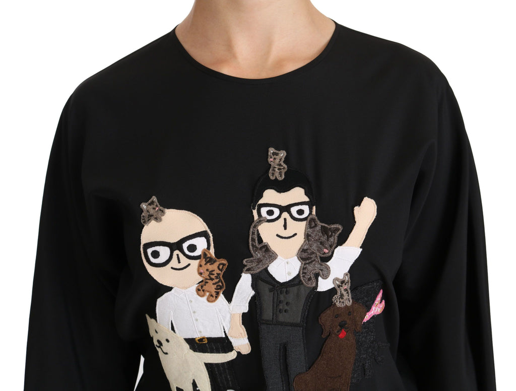 Schwarzes #dgfamily Top T-Shirt Seidenbluse