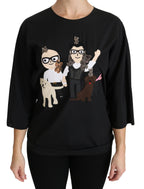 Schwarzes #dgfamily Top T-Shirt Seidenbluse