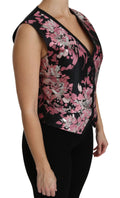 Schwarz Pink Geblümte Weste Bluse Oberteil