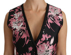 Schwarz Pink Geblümte Weste Bluse Oberteil
