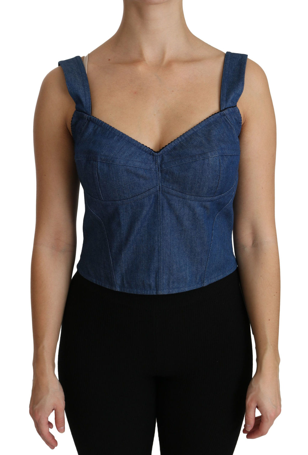 Blauer ärmelloser Bustier-Blusen-Baumwoll-Top