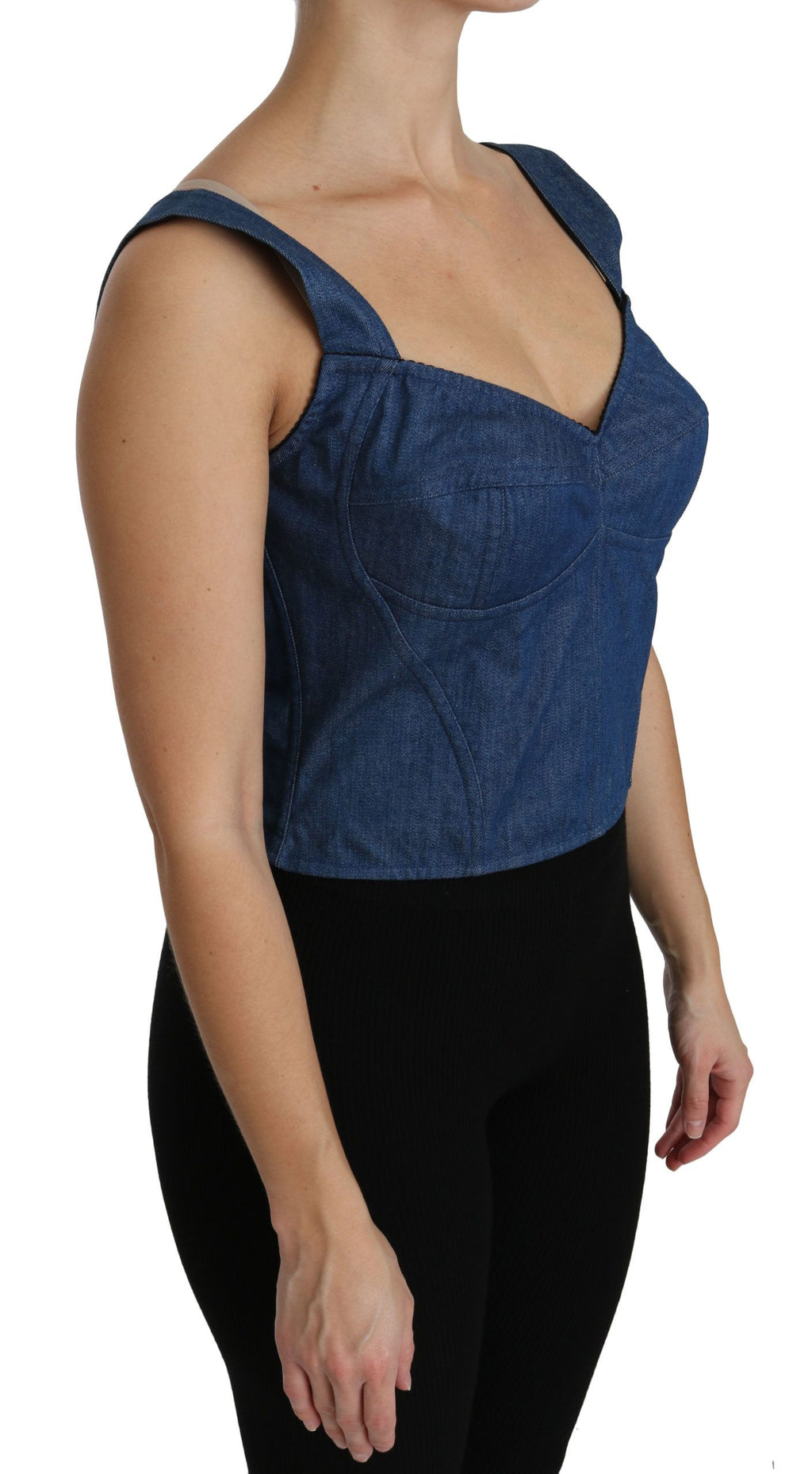 Blauer ärmelloser Bustier-Blusen-Baumwoll-Top