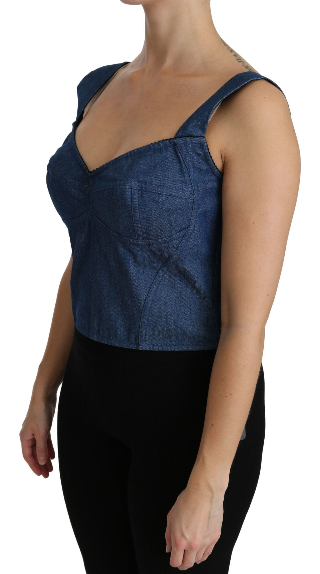 Blauer ärmelloser Bustier-Blusen-Baumwoll-Top