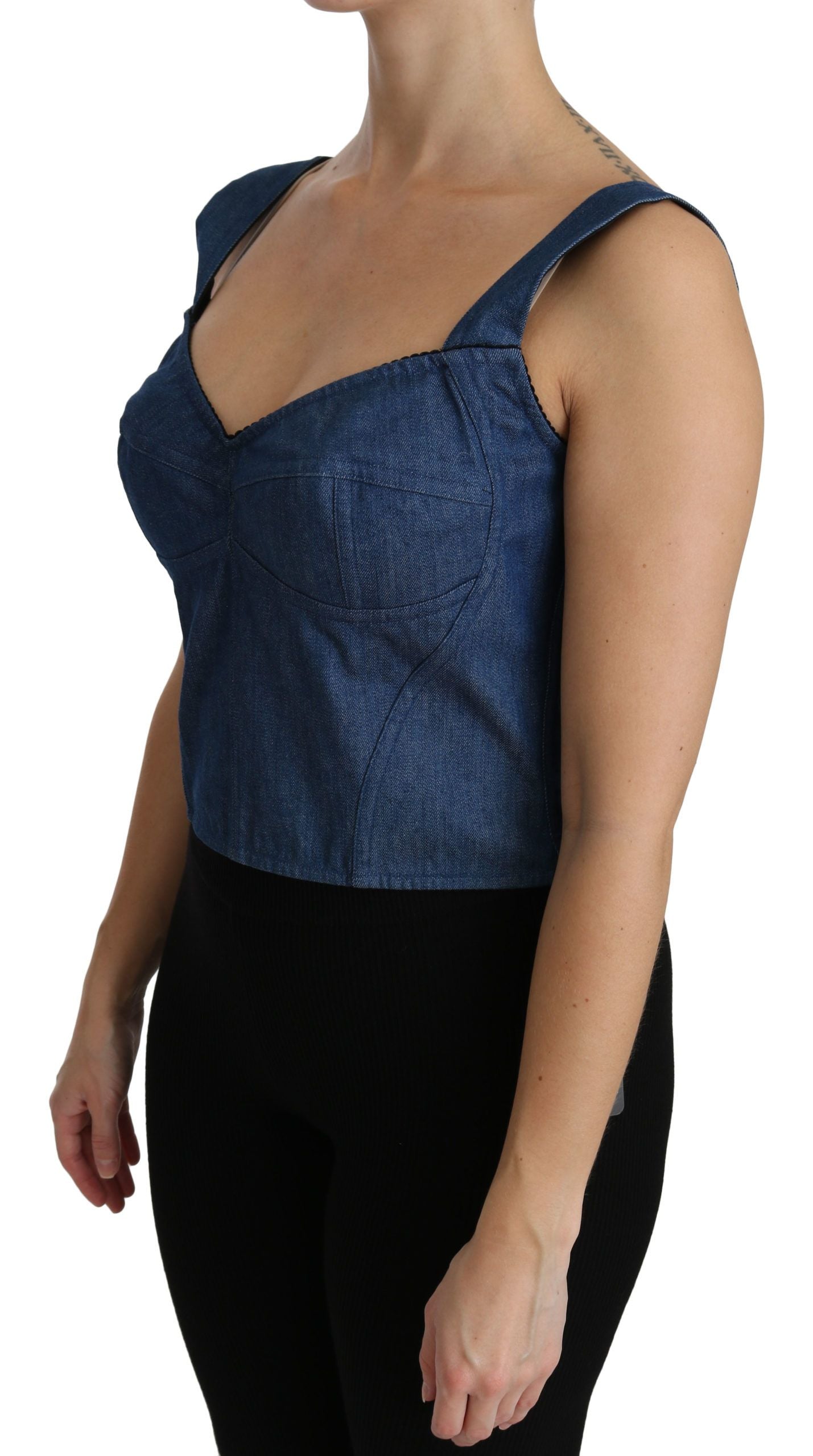 Blauer ärmelloser Bustier-Blusen-Baumwoll-Top