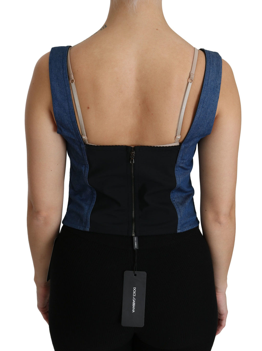 Blauer ärmelloser Bustier-Blusen-Baumwoll-Top