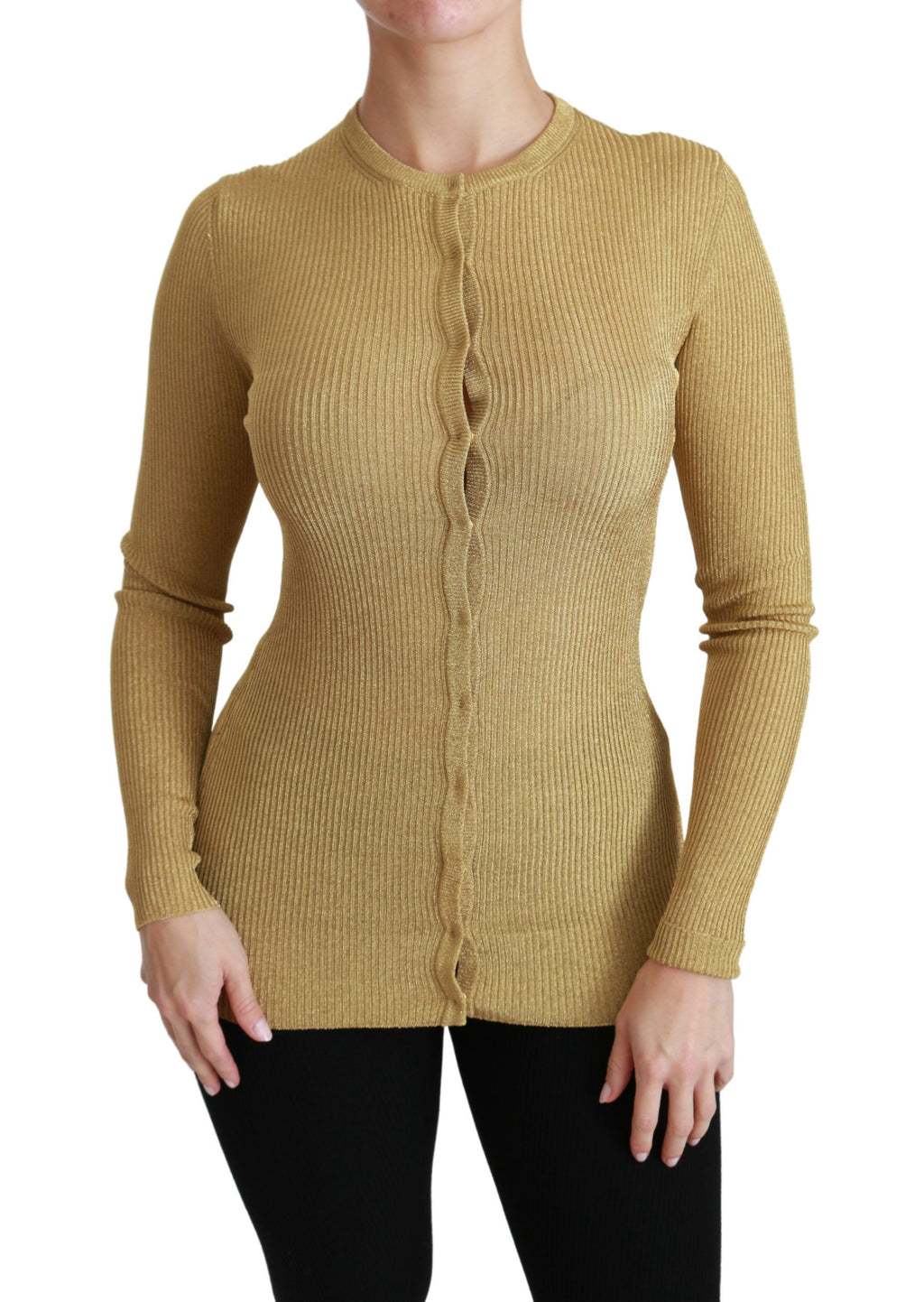 Gold Langarm Cardigan Viskose Pullover