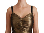 Goldenes Metallic Stretch Bodycon Kleid mit Raffung