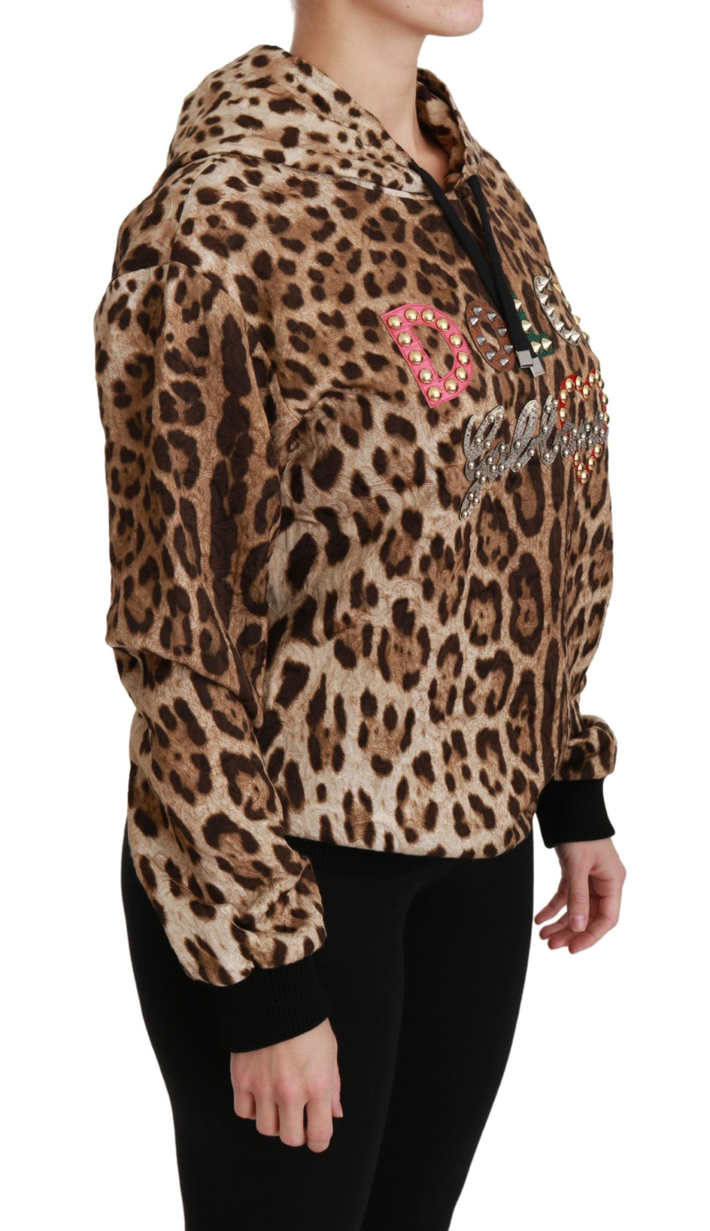 Brauner Kapuzenpullover Ayers mit Leopardenmuster und Nieten