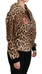 Brauner Kapuzenpullover Ayers mit Leopardenmuster und Nieten
