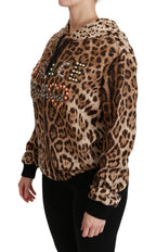 Brauner Kapuzenpullover Ayers mit Leopardenmuster und Nieten