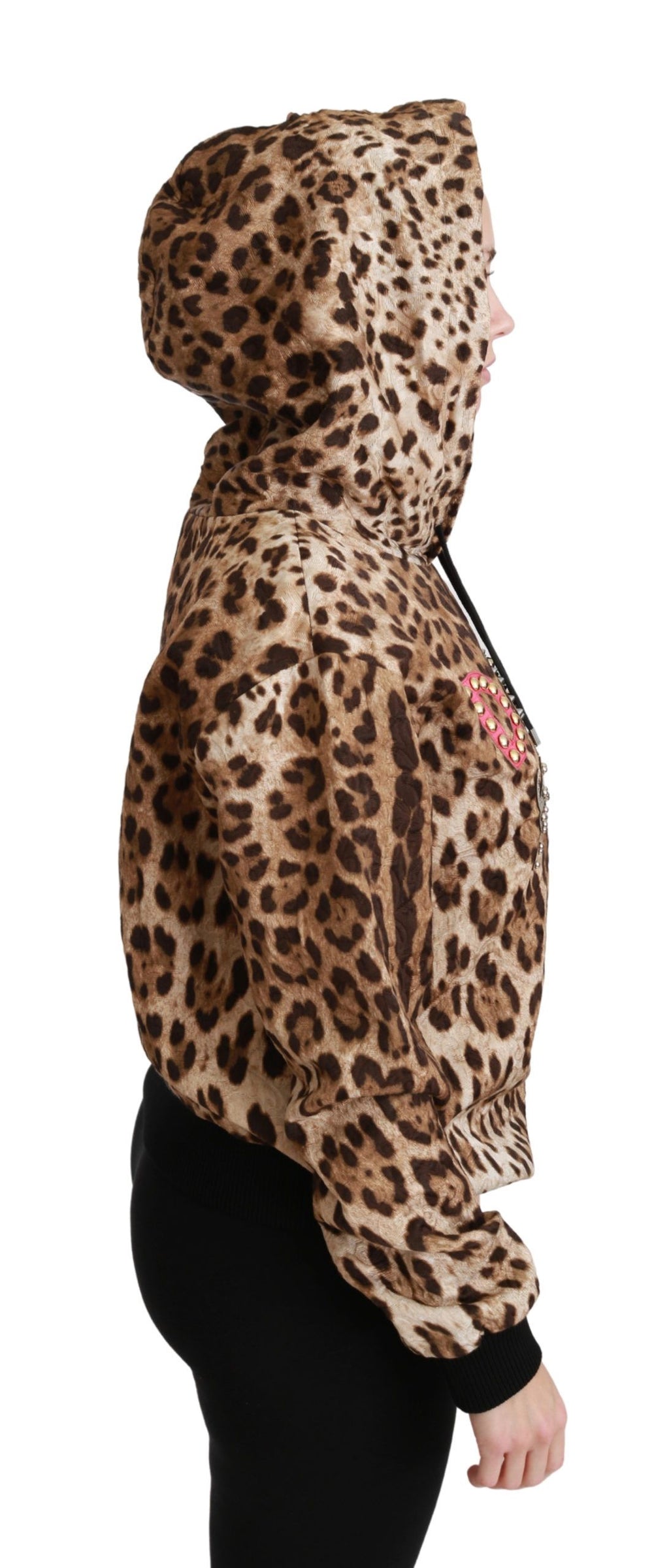 Brauner Kapuzenpullover Ayers mit Leopardenmuster und Nieten