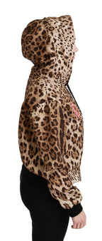 Brauner Kapuzenpullover Ayers mit Leopardenmuster und Nieten