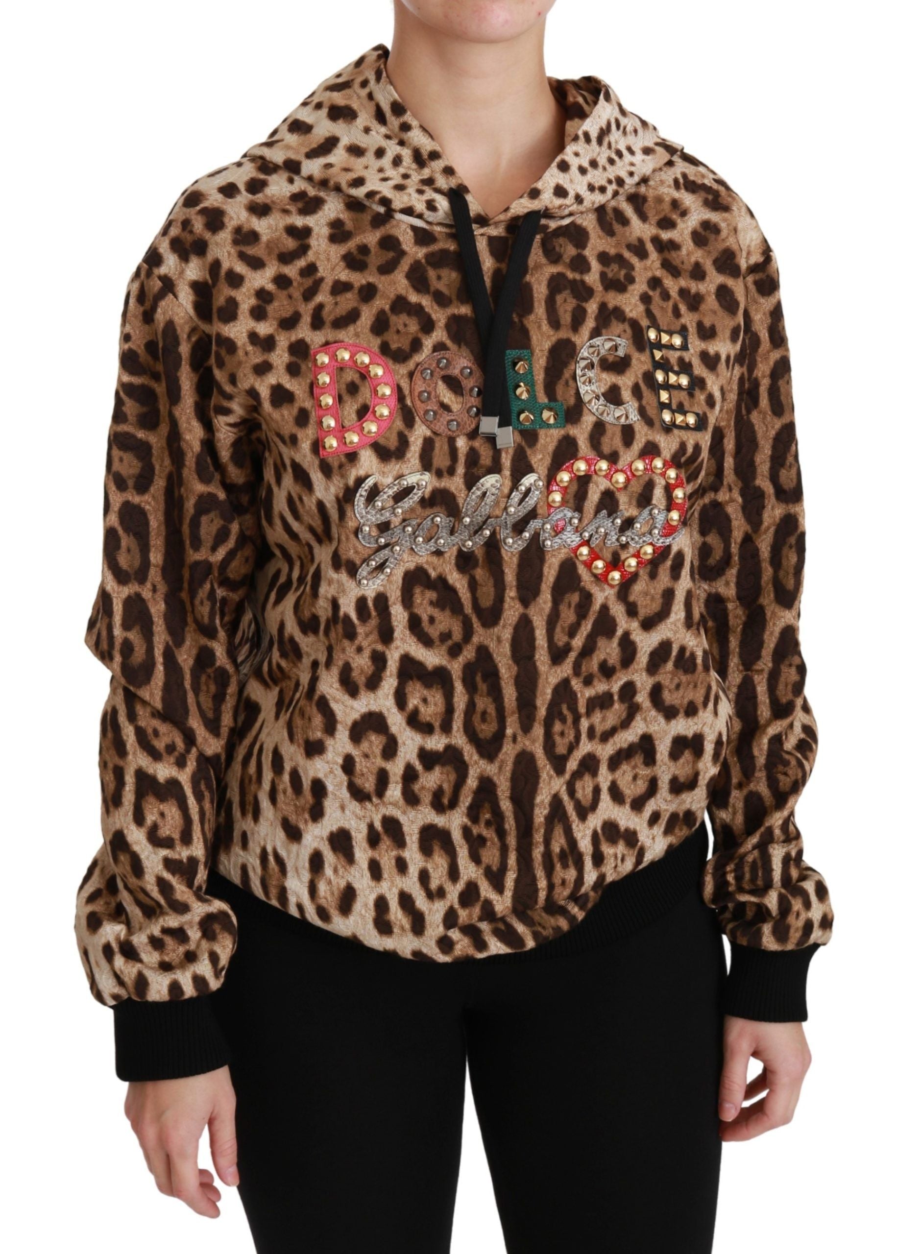Brauner Kapuzenpullover Ayers mit Leopardenmuster und Nieten