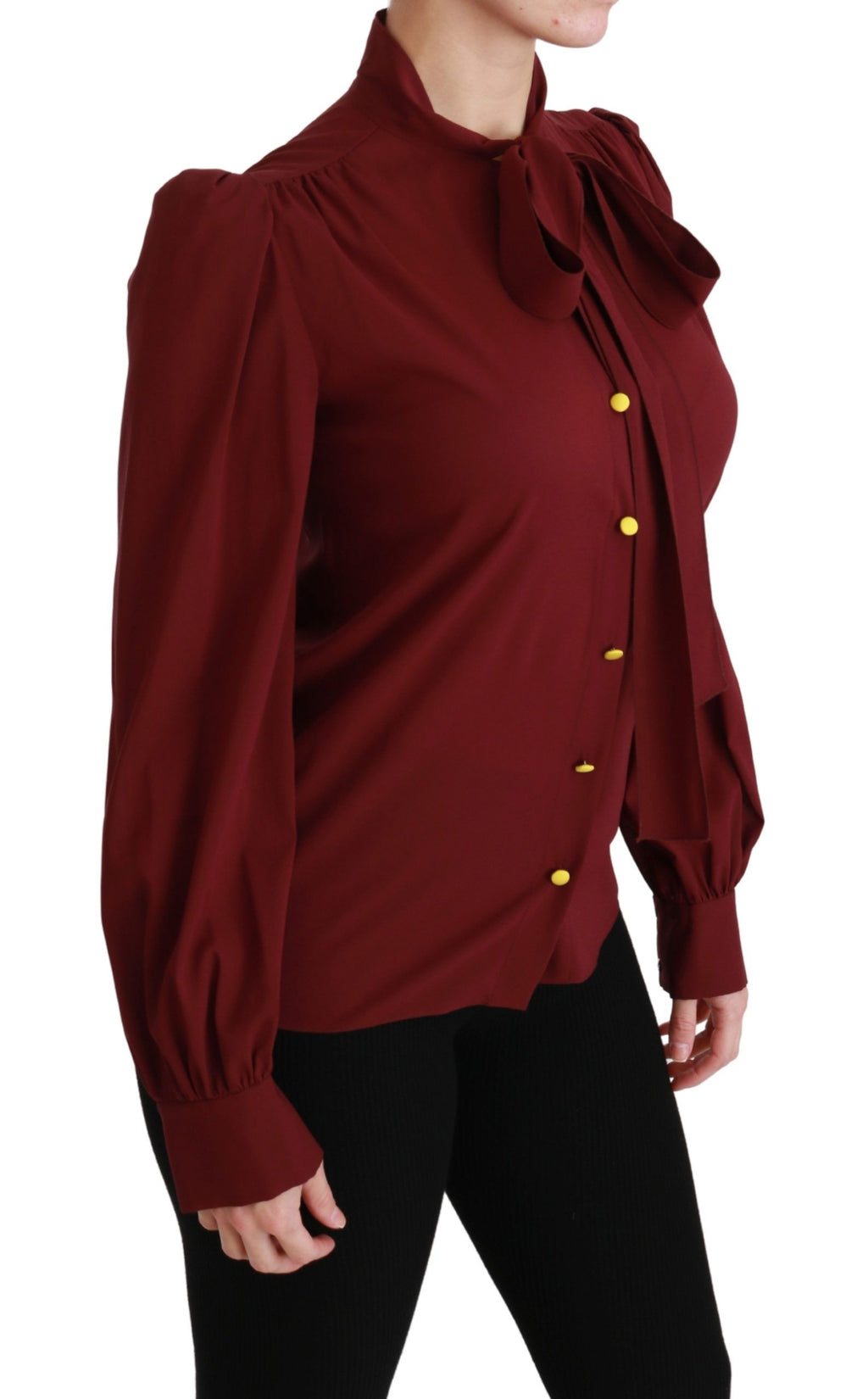 Dunkelrotes Langarmhemd Bluse Seidentop