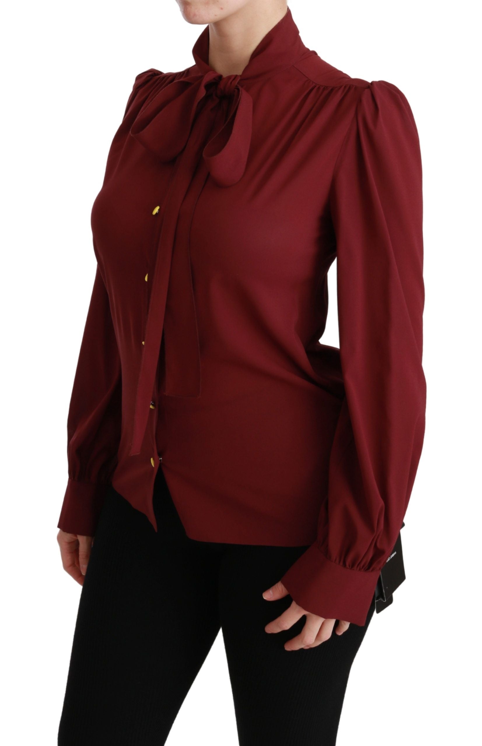 Dunkelrotes Langarmhemd Bluse Seidentop