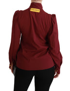 Dunkelrotes Langarmhemd Bluse Seidentop