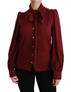 Dunkelrotes Langarmhemd Bluse Seidentop