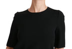 Black Short Sleeve Casual Top Stretch Blouse