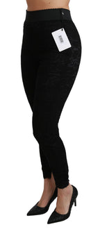 Black Lace Skinny High Waist Cotton Pants