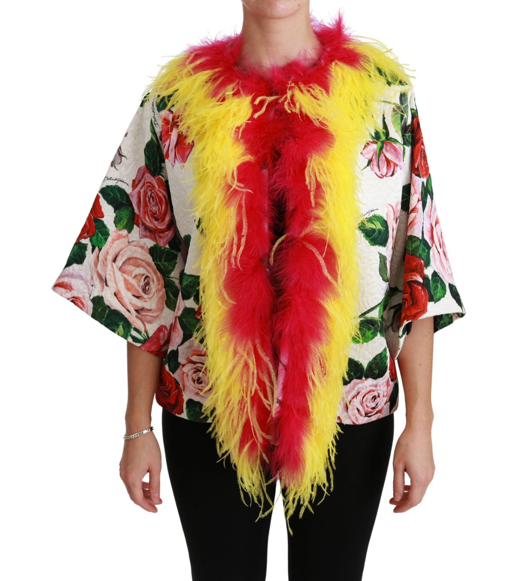 Weiße floraler Mantel Capte Pelz Rosen Jacke