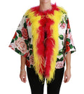Weiße floraler Mantel Capte Pelz Rosen Jacke