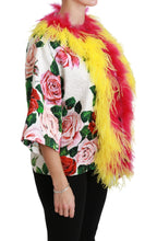 Weiße floraler Mantel Capte Pelz Rosen Jacke