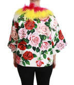 Weiße floraler Mantel Capte Pelz Rosen Jacke
