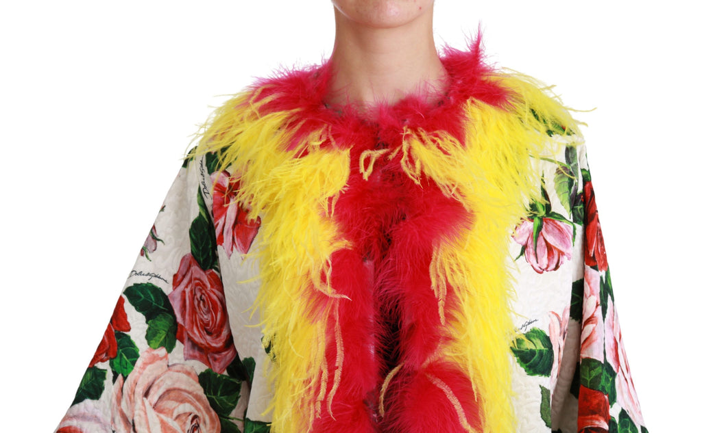 Weiße floraler Mantel Capte Pelz Rosen Jacke