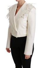 Weißer zweireihiger Mantel aus Wolle