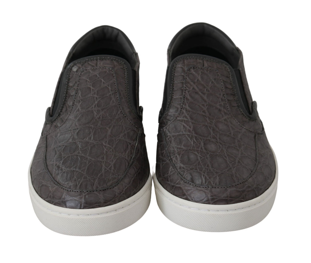 Graue flache Herren-Loafer aus Kaimanleder