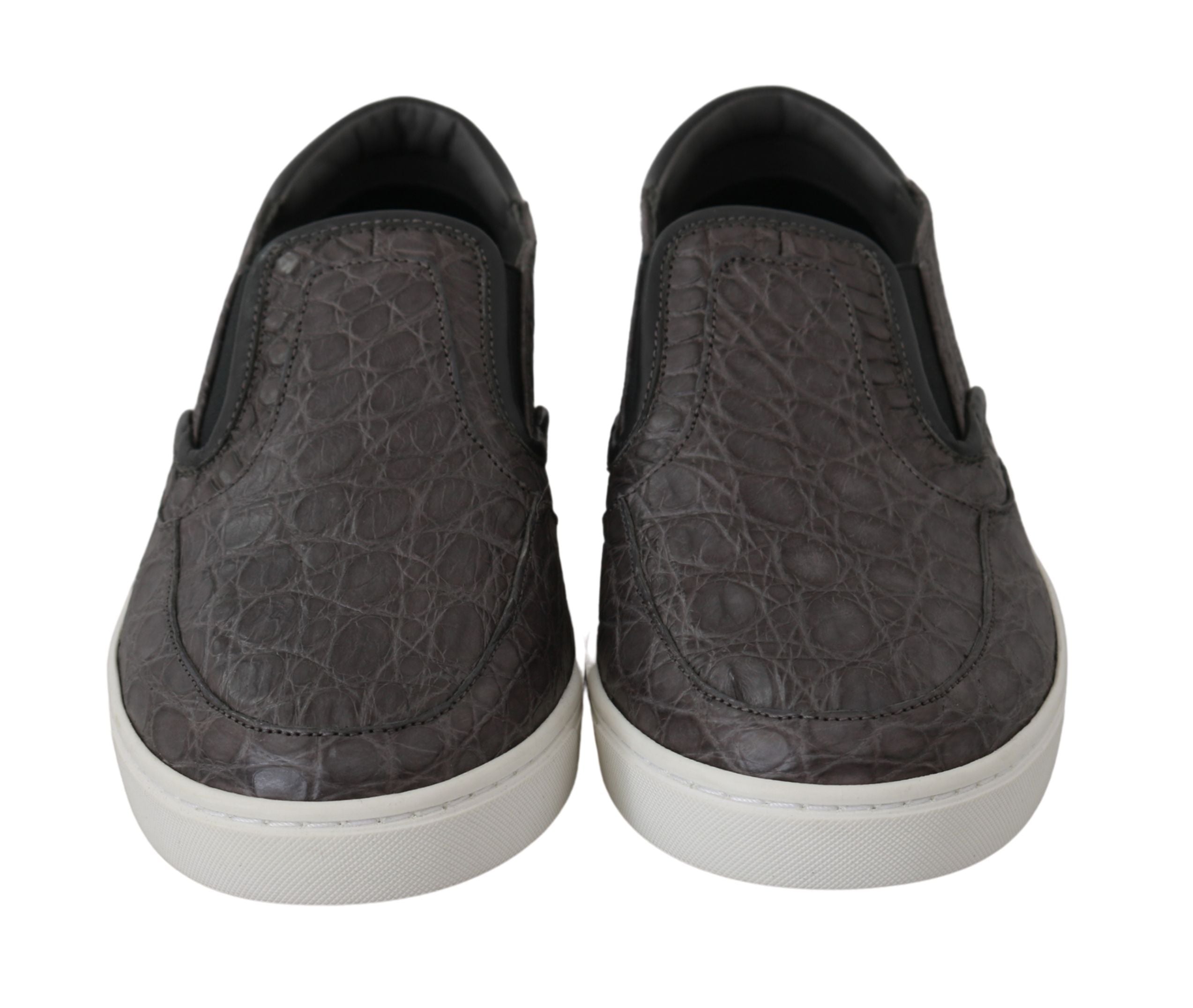 Gray Leather Flat Caiman Men's Loafers Shoes