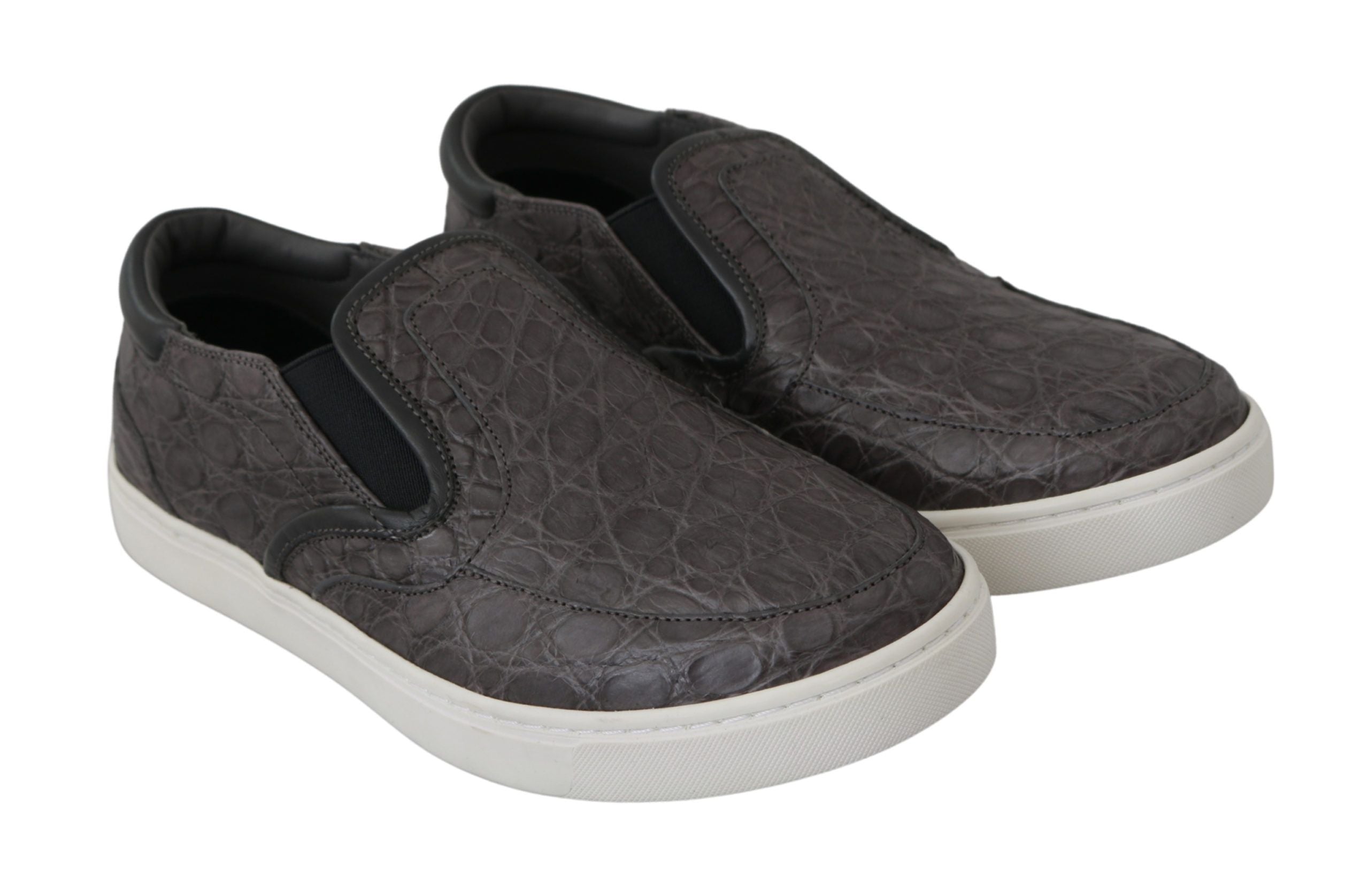 Gray Leather Flat Caiman Men's Loafers Shoes