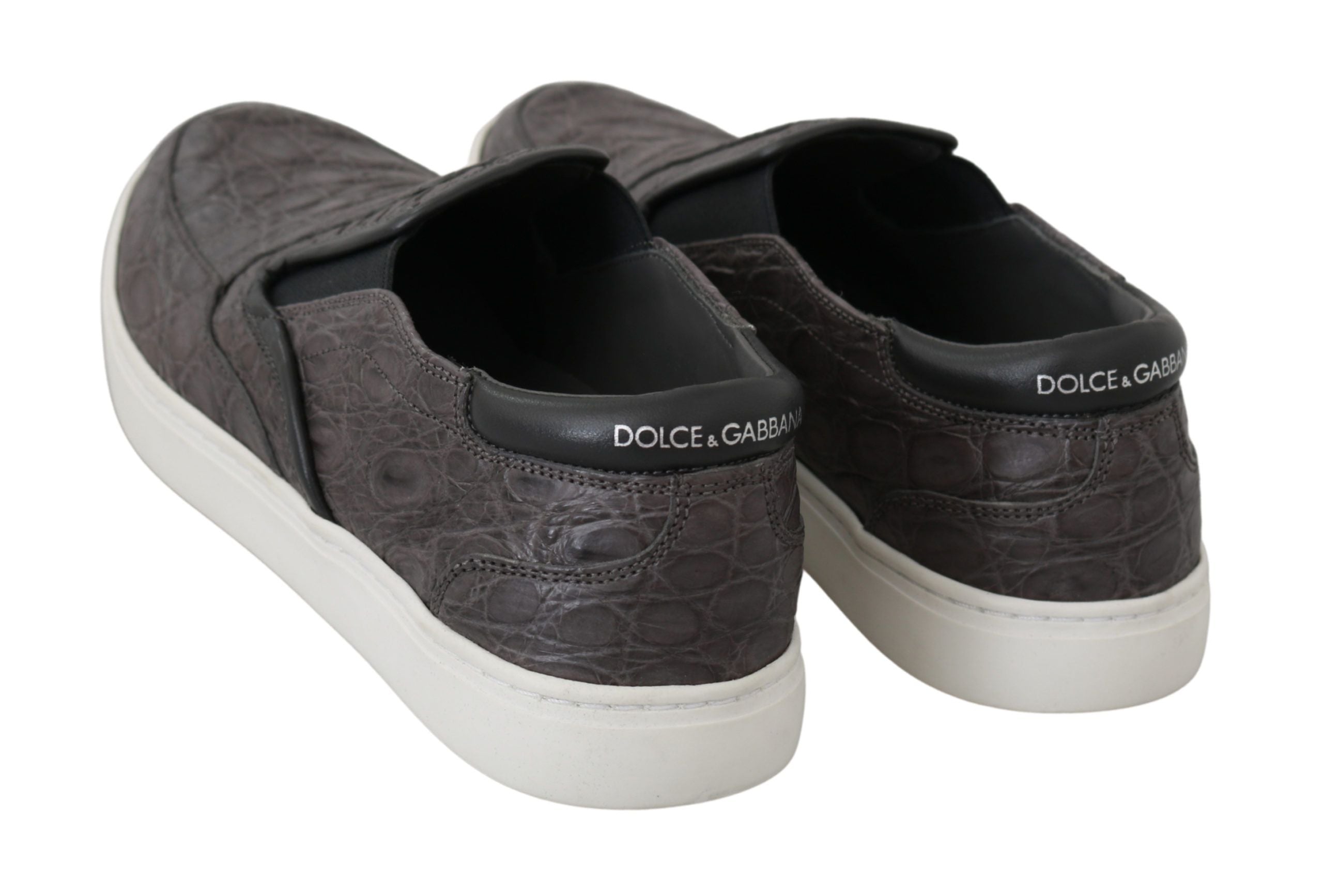 Gray Leather Flat Caiman Men's Loafers Shoes