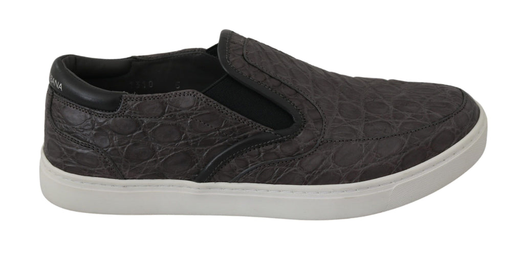 Graue flache Herren-Loafer aus Kaimanleder