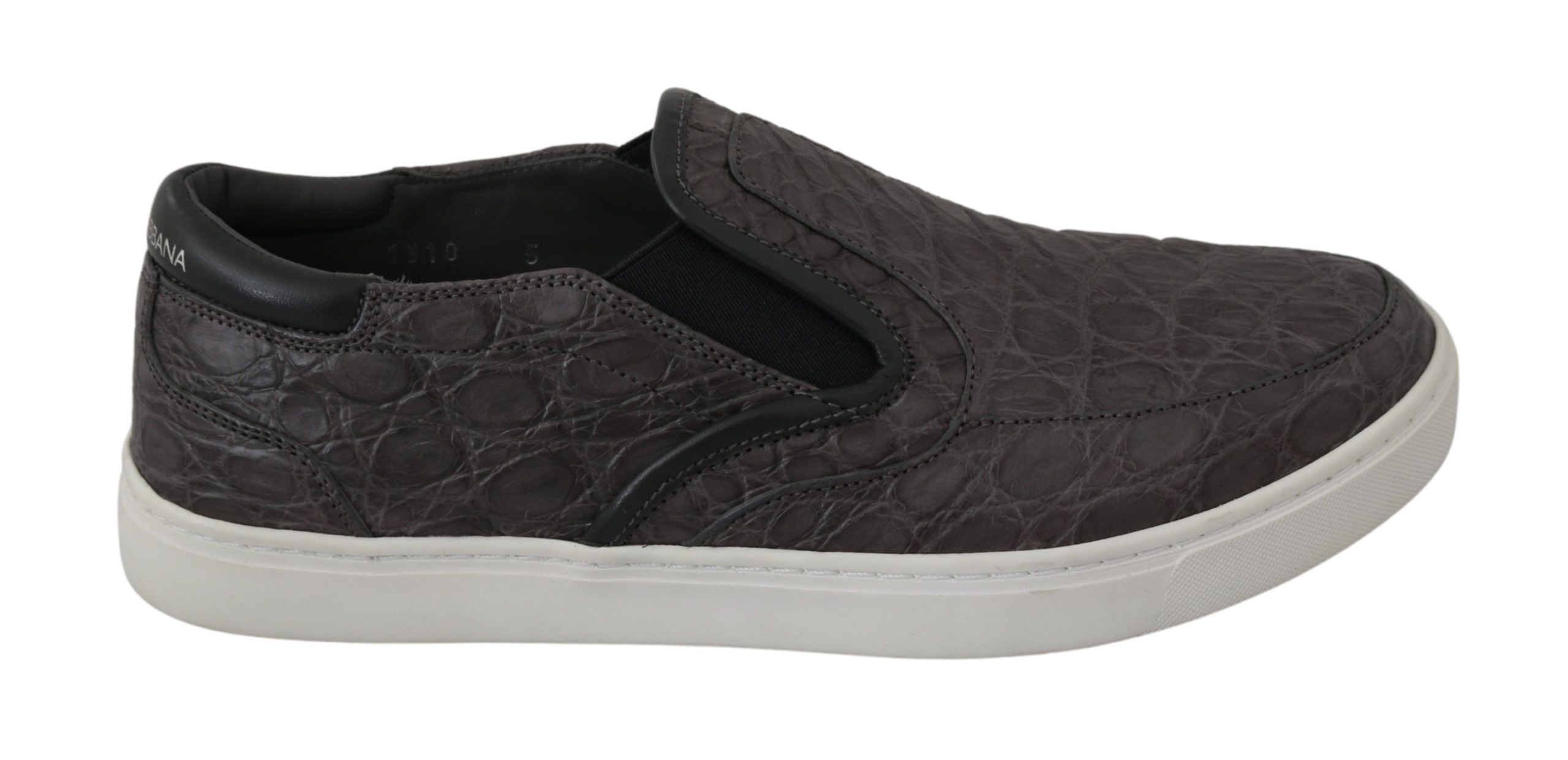 Gray Leather Flat Caiman Men's Loafers Shoes