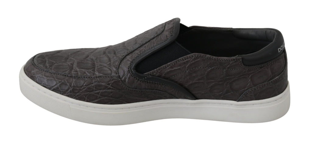 Graue flache Herren-Loafer aus Kaimanleder