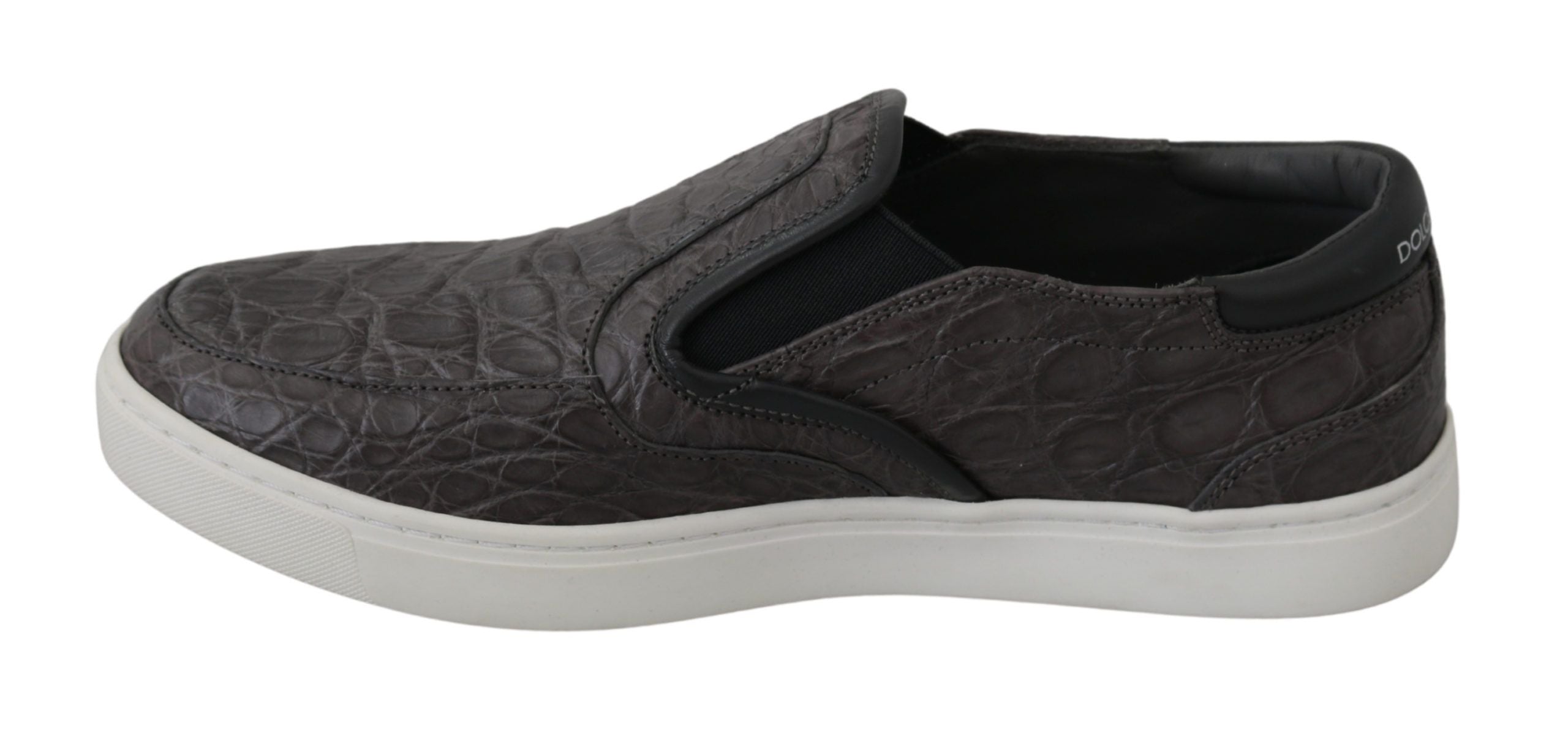 Gray Leather Flat Caiman Men's Loafers Shoes